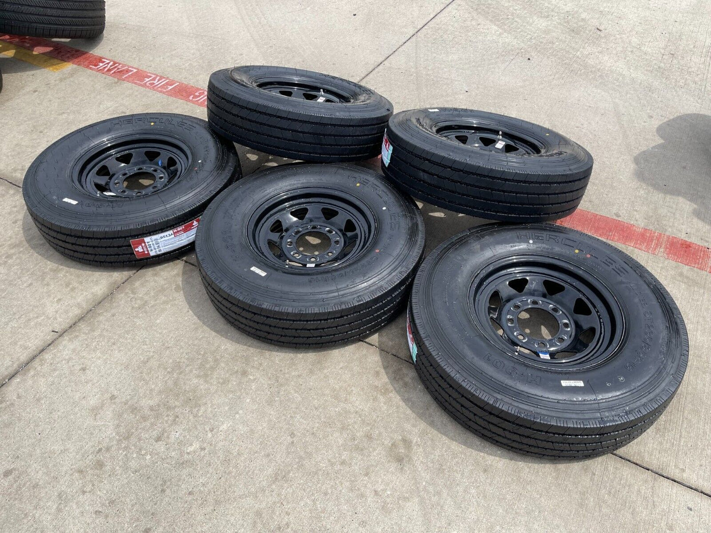 (5) 16x6 16" Dexstar Steel Trailer Gloss Black Wheels Rims Tires 14 PLY 8x6.5