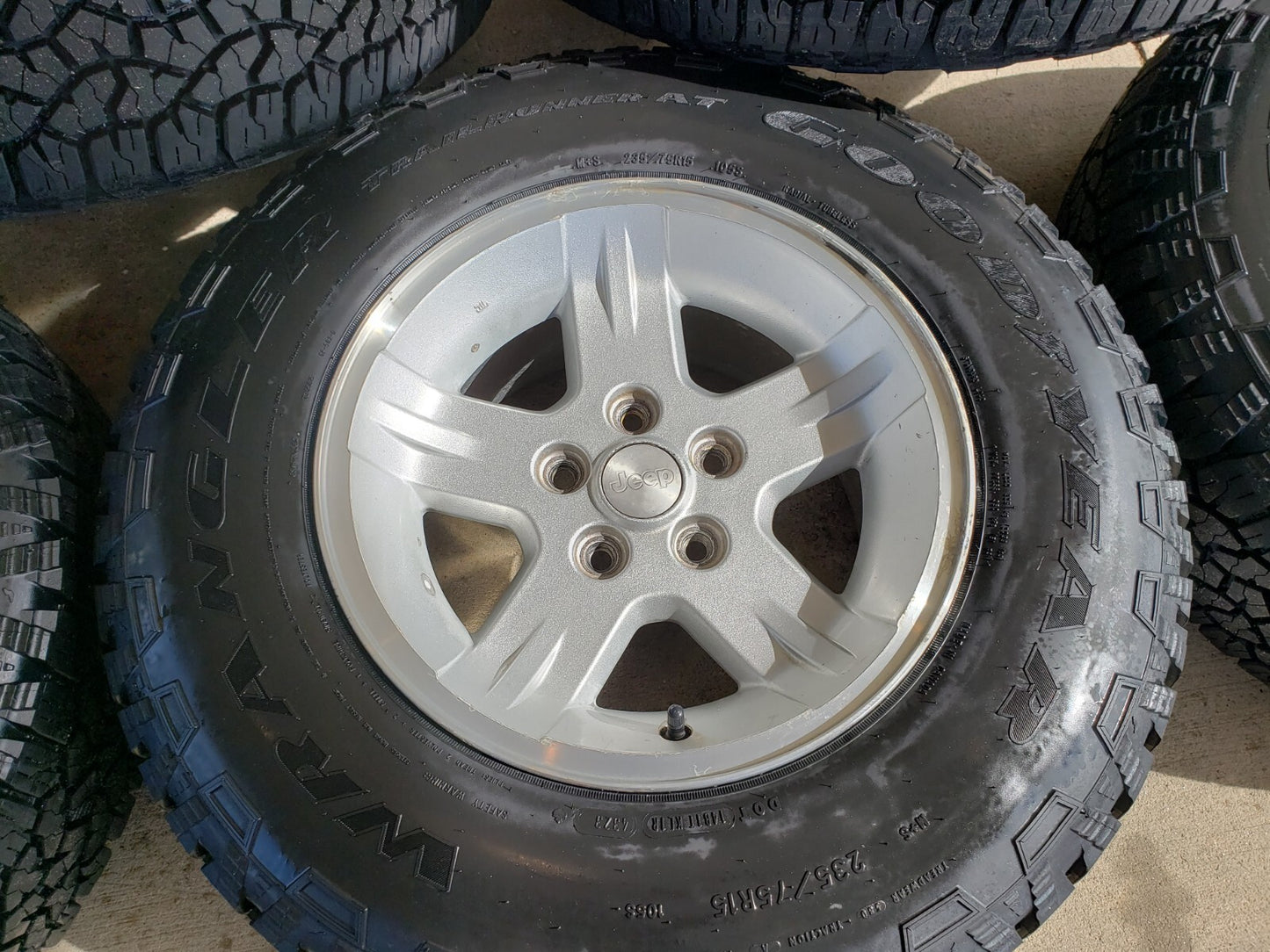 15" Jeep Wrangler OEM wheels rims 9050 1997 1998 1999 2000 2001 NEW A/T tires