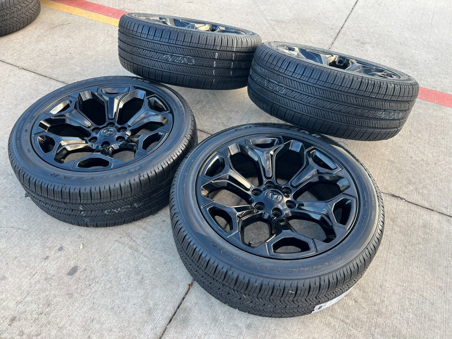 22" Dodge Ram 1500 OEM Laramie rims wheels tires 2685 black 2023 2024 2025 NEW