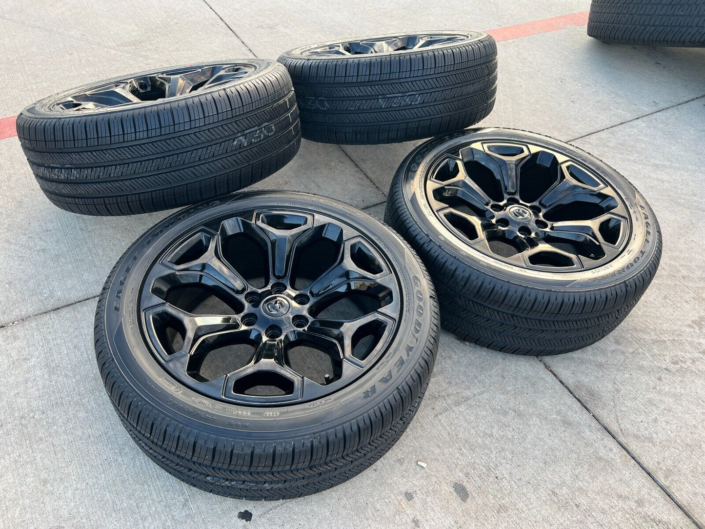 22" Dodge Ram 1500 OEM Laramie rims wheels tires 2685 black 2023 2024 2025 NEW