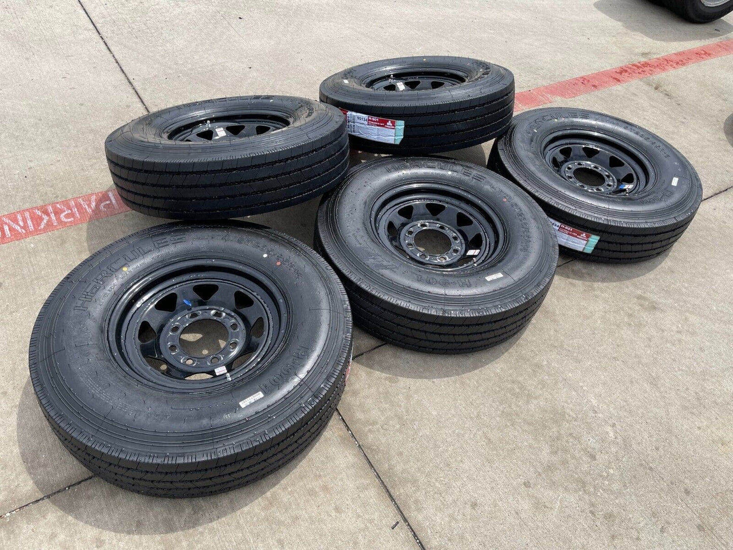 (5) 16x6 16" Dexstar Steel Trailer Gloss Black Wheels Rims Tires 14 PLY 8x6.5