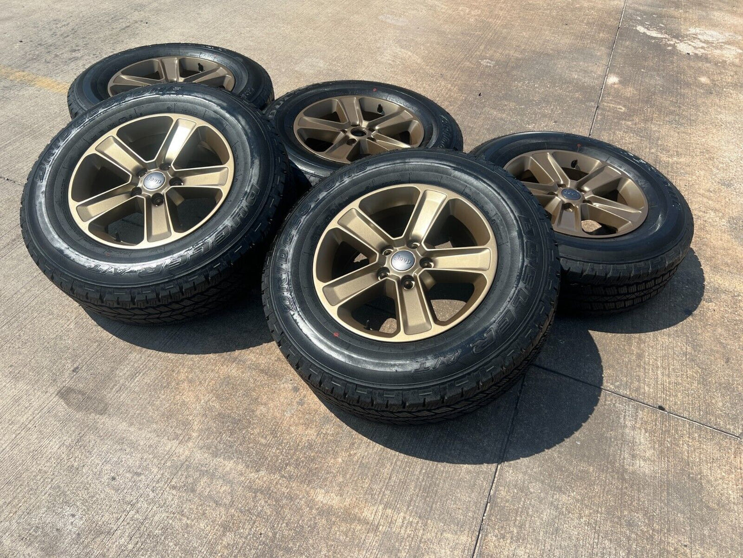 18" Jeep Wrangler Rubicon OEM BRONZE wheels rims 9221 tires A/T 2023 2024 NEW