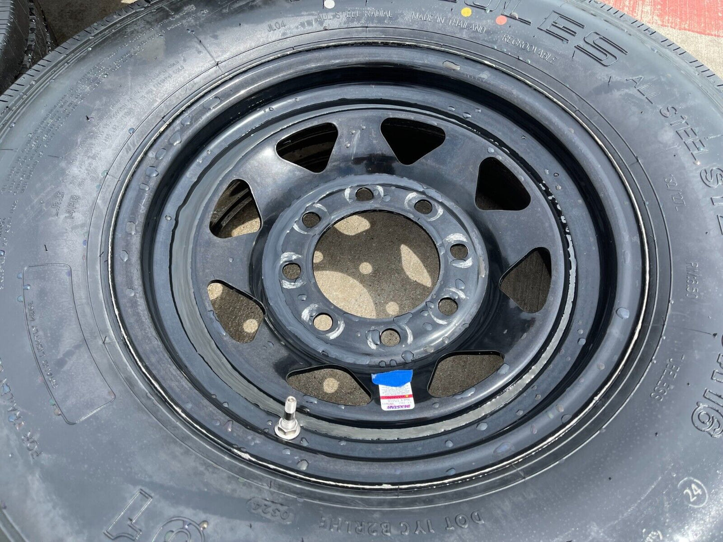 (5) 16x6 16" Dexstar Steel Trailer Gloss Black Wheels Rims Tires 14 PLY 8x6.5