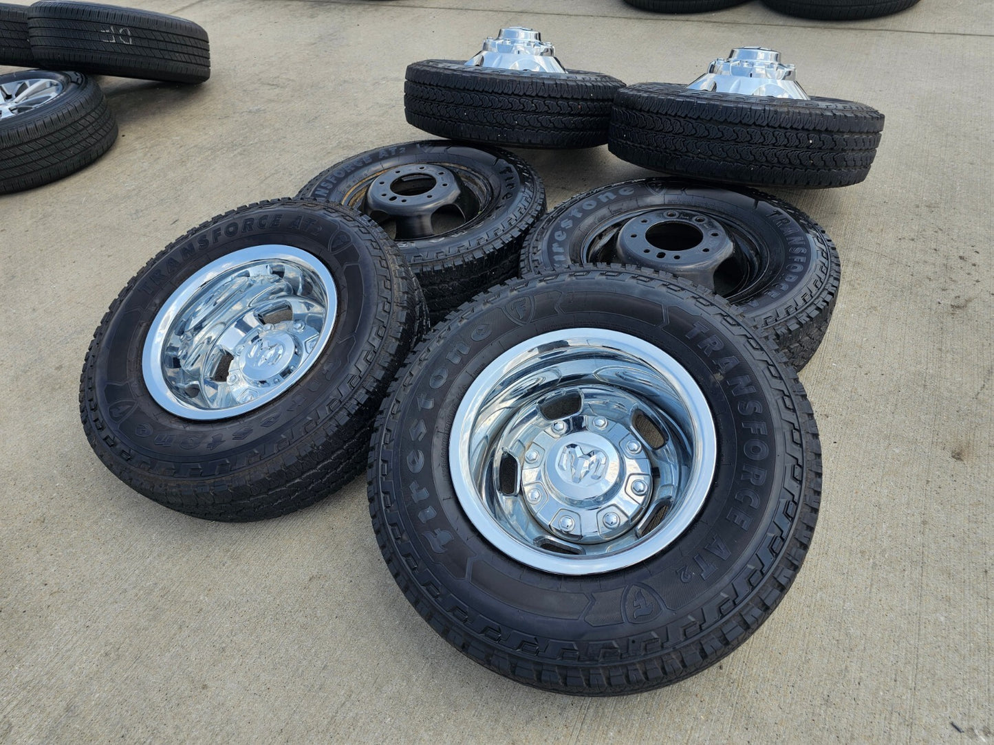 17" Dodge Ram 3500 Dually 8x200 wheels rims 2703 2704 OEM tires FIRESTONE A/T