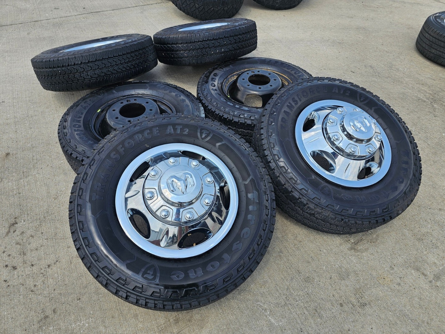 17" Dodge Ram 3500 Dually 8x200 wheels rims 2703 2704 OEM tires FIRESTONE A/T