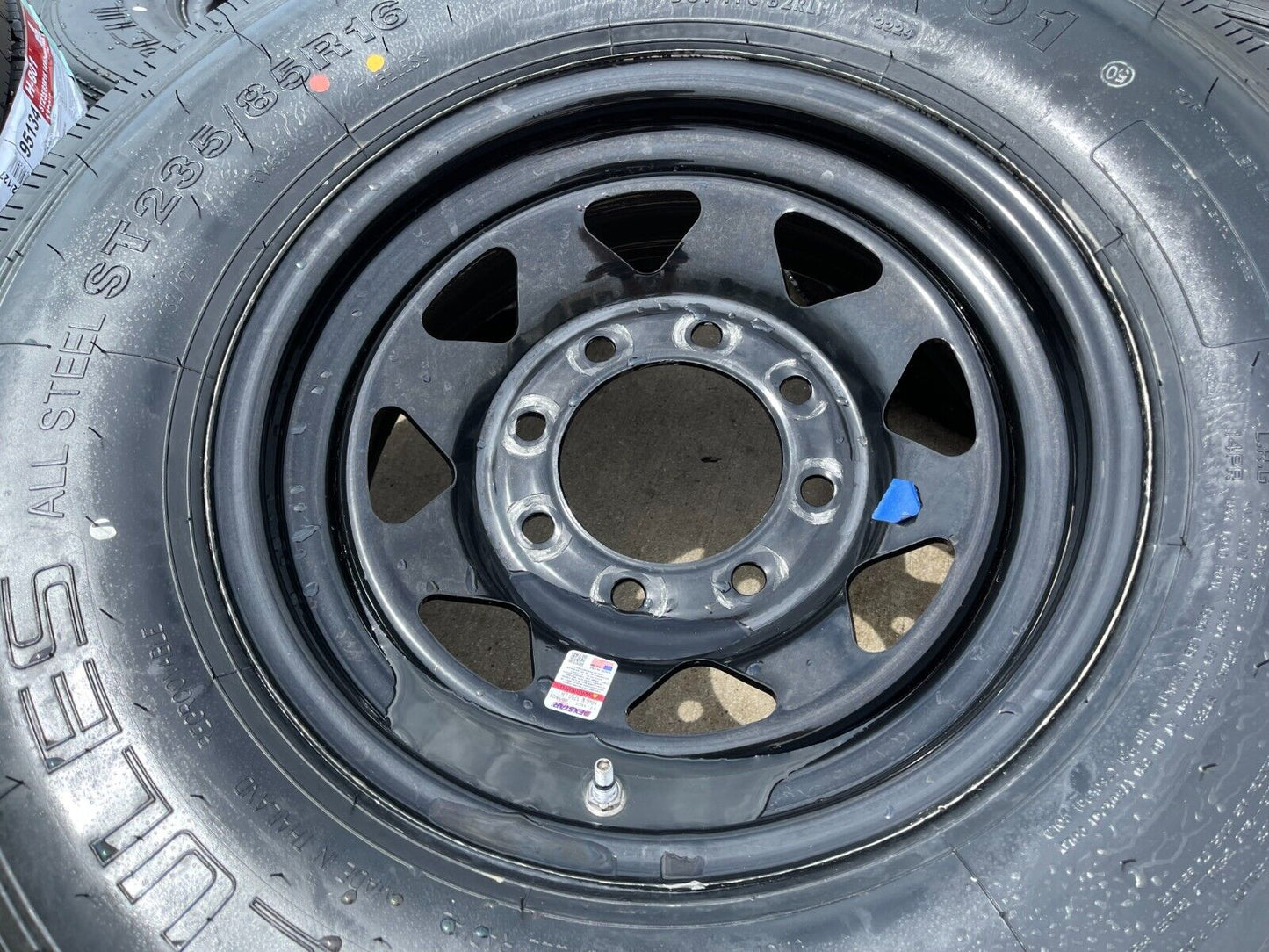 (5) 16x6 16" Dexstar Steel Trailer Gloss Black Wheels Rims Tires 14 PLY 8x6.5
