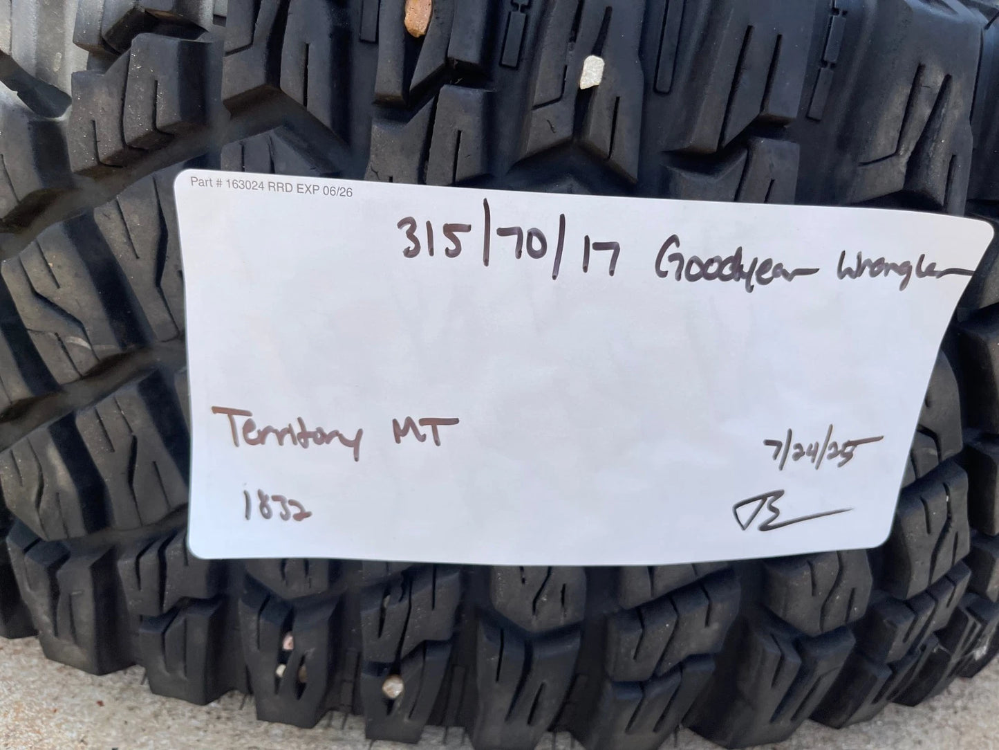 (1) 315/70/17 Goodyear Wrangler Territory M/T tire LT 6 ply load range C