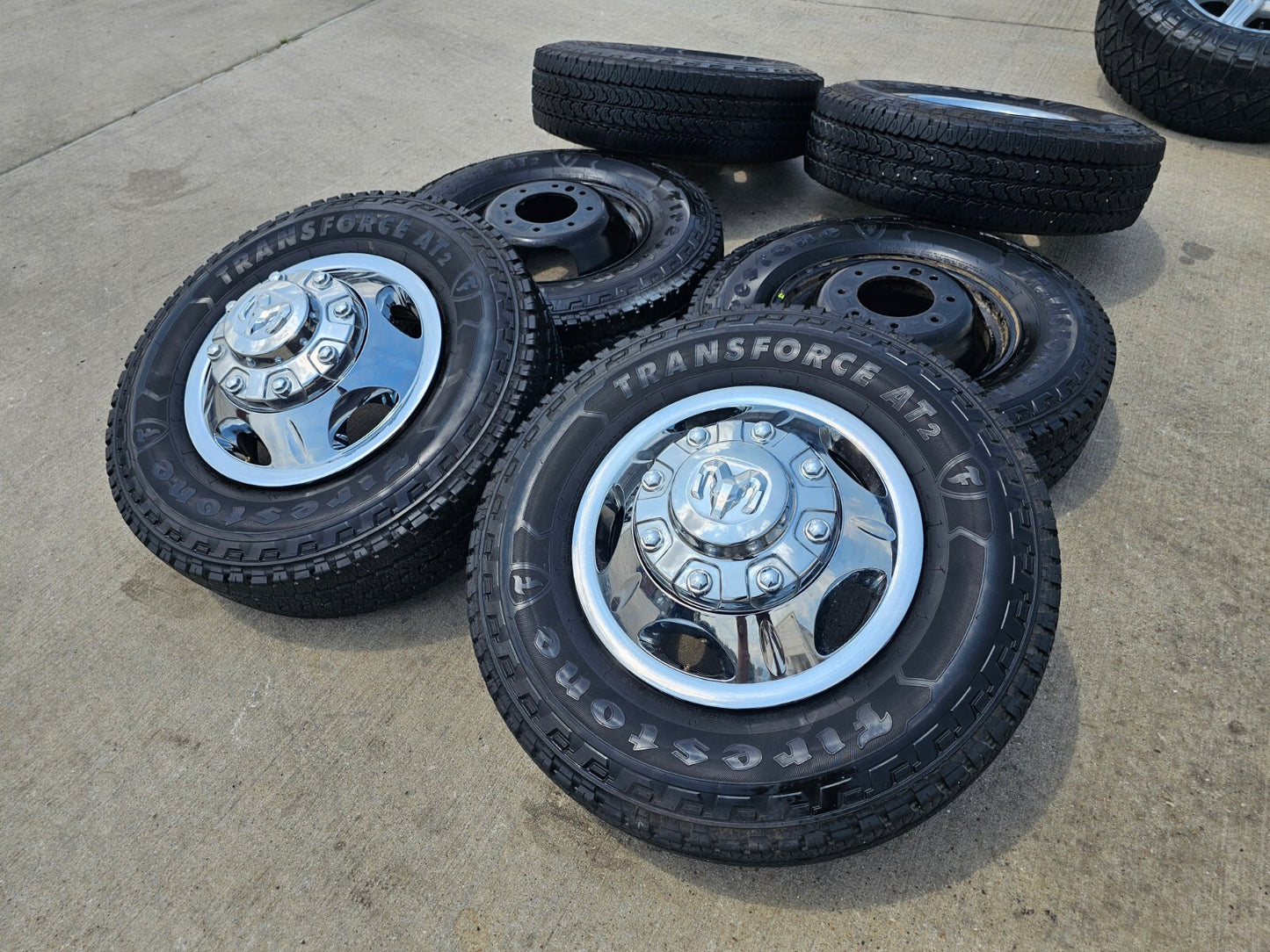 17" Dodge Ram 3500 Dually 8x200 wheels rims 2703 2704 OEM tires FIRESTONE A/T
