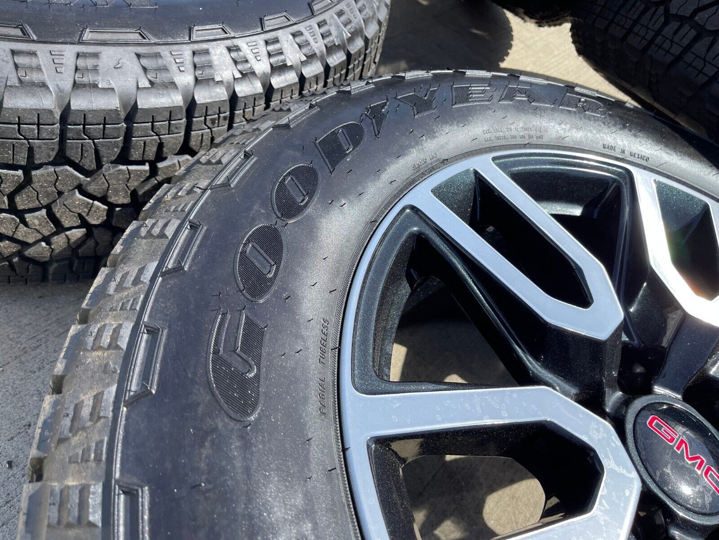 20" GMC Sierra Yukon Chevy BLACK OEM wheels rims 5914 tires GOODYEAR A/T NEW