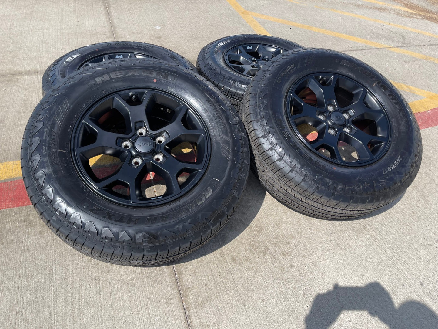 (4) 17" Jeep Wrangler Rubicon OEM 9218 wheels rims black Gladiator NEXEN NEW
