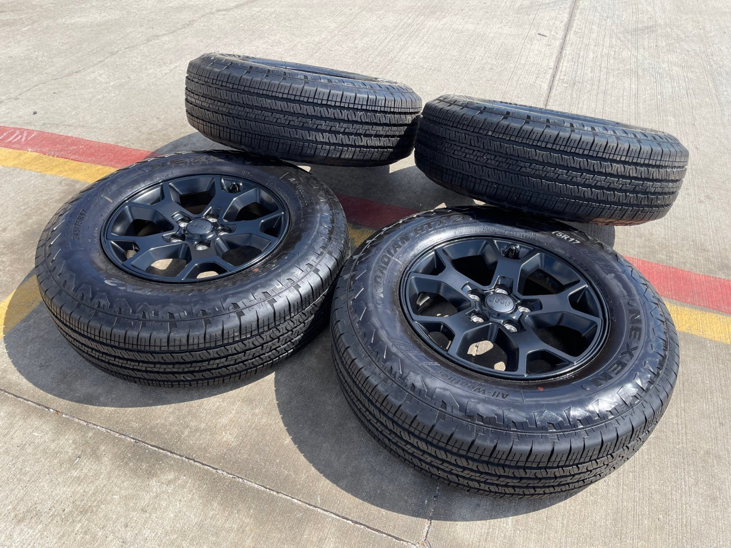 (4) 17" Jeep Wrangler Rubicon OEM 9218 wheels rims black Gladiator NEXEN NEW