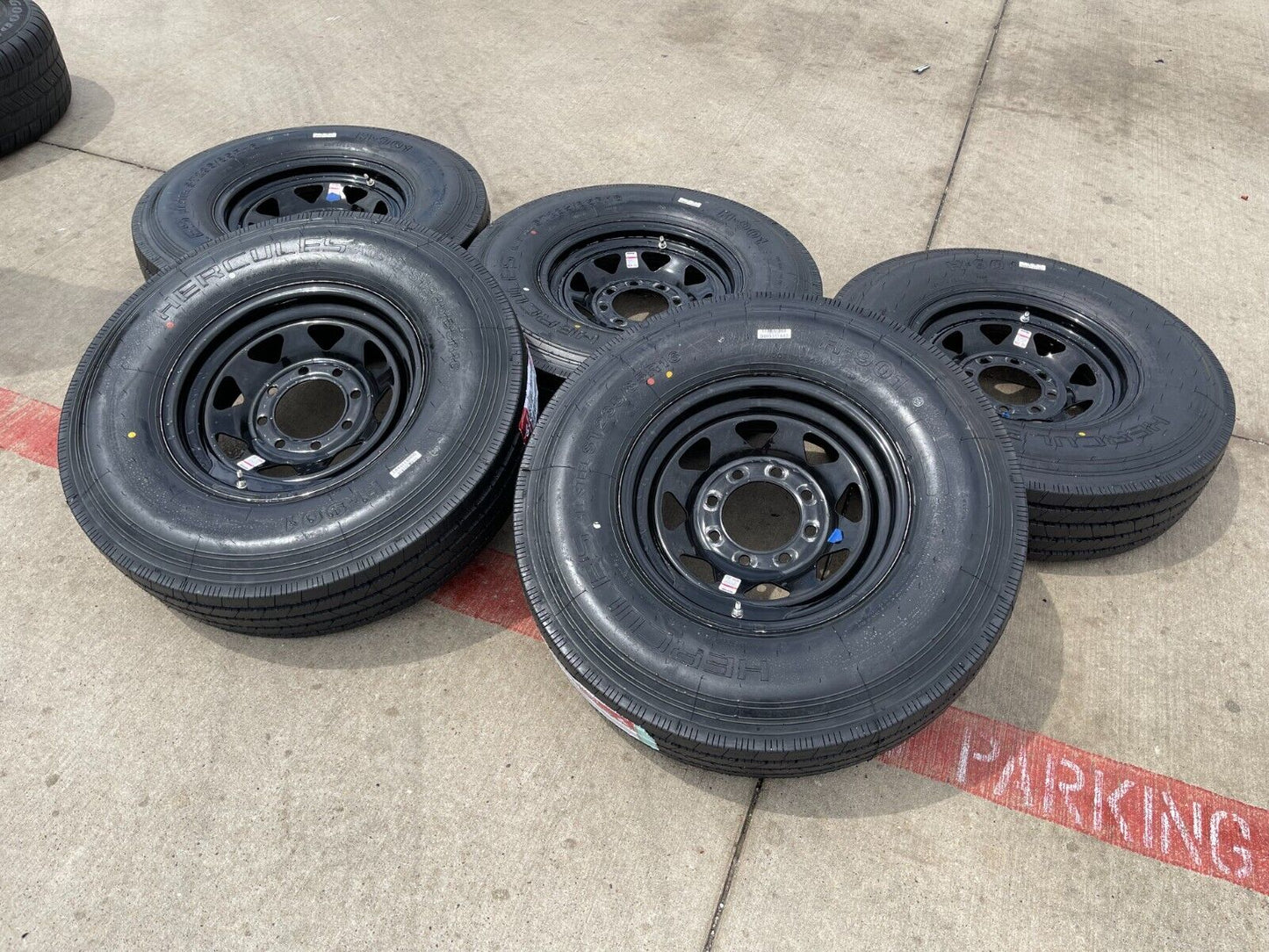 (5) 16x6 16" Dexstar Steel Trailer Gloss Black Wheels Rims Tires 14 PLY 8x6.5