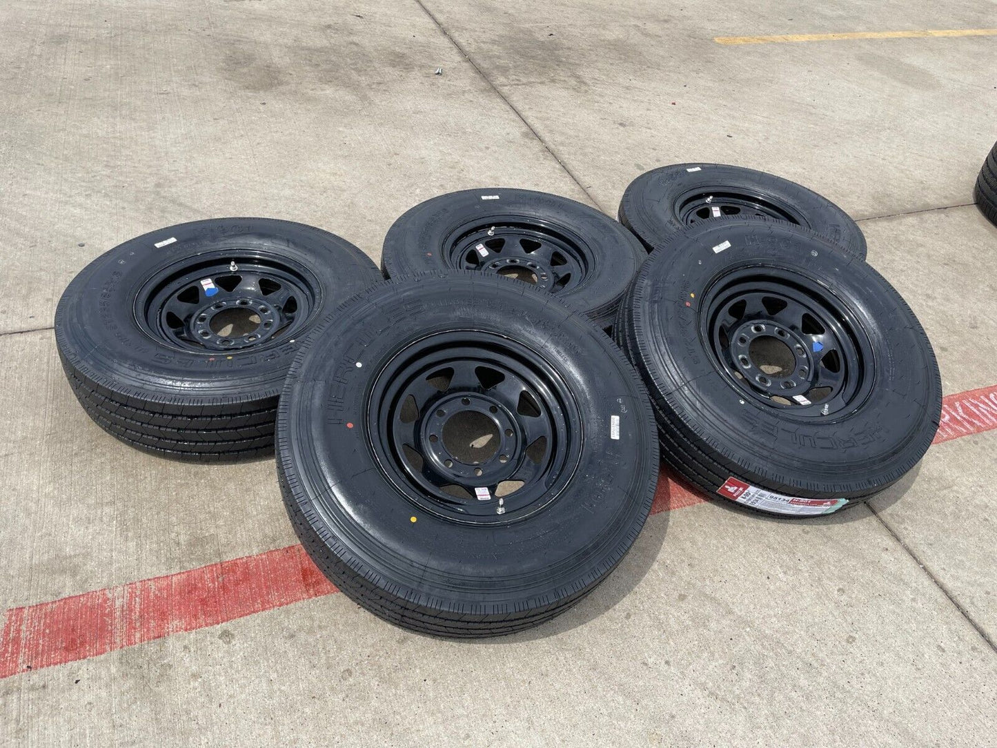 (5) 16x6 16" Dexstar Steel Trailer Gloss Black Wheels Rims Tires 14 PLY 8x6.5