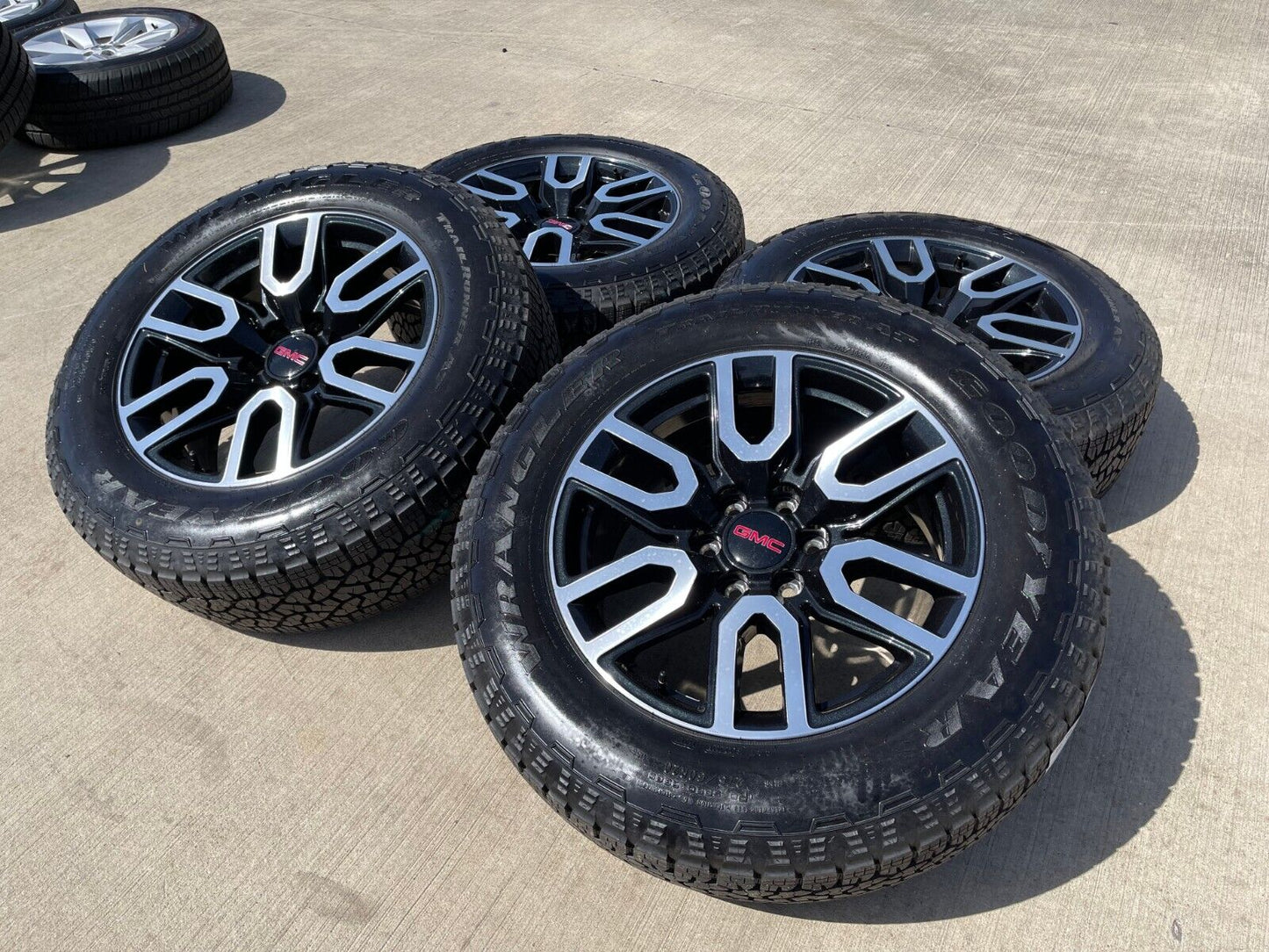 20" GMC Sierra Yukon Chevy BLACK OEM wheels rims 5914 tires GOODYEAR A/T NEW