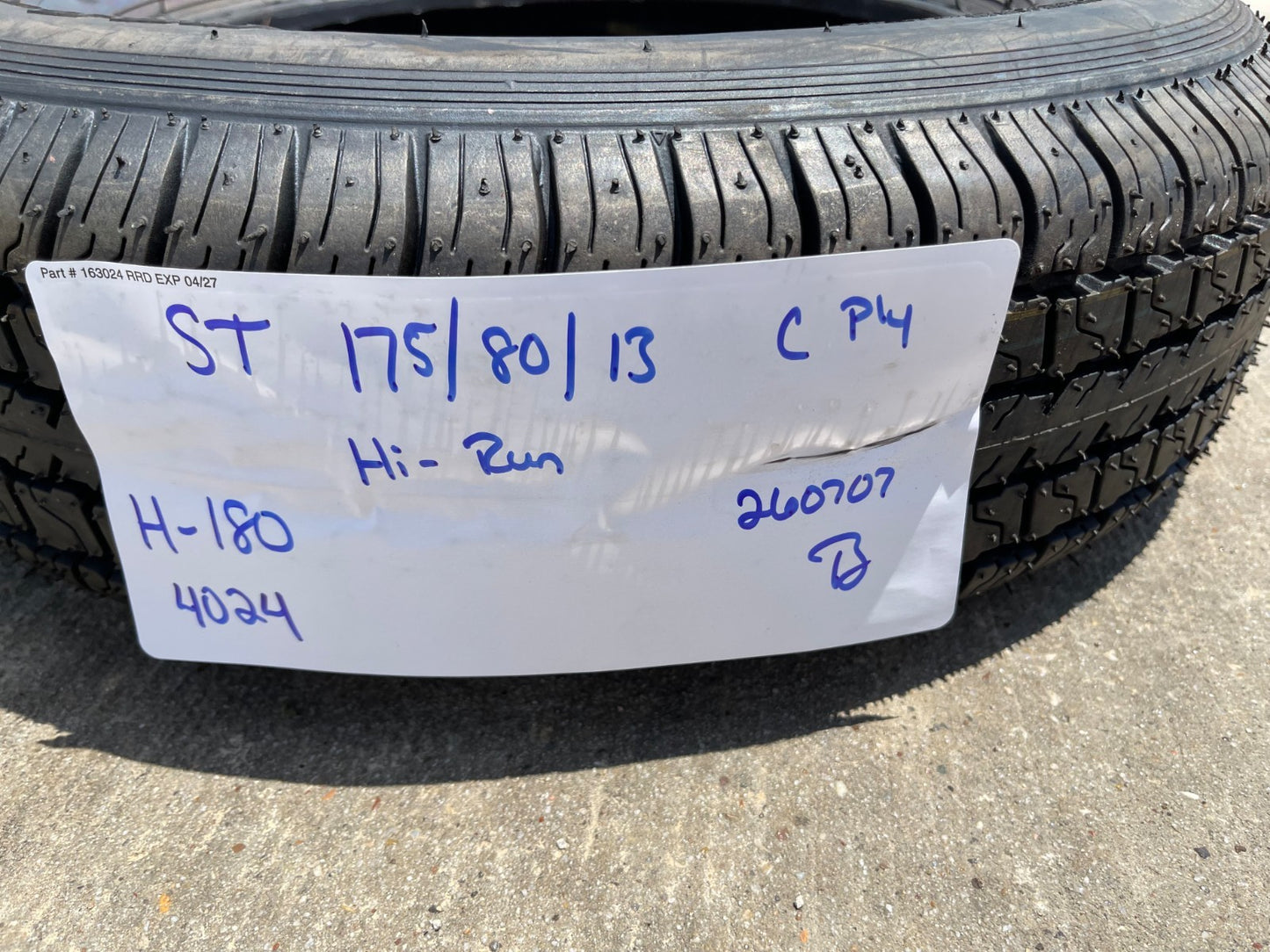 (1) 175/80/13 HI-RUN H-180 tire ST175/80D13 LT 6 ply LR C 91M trailer NEW