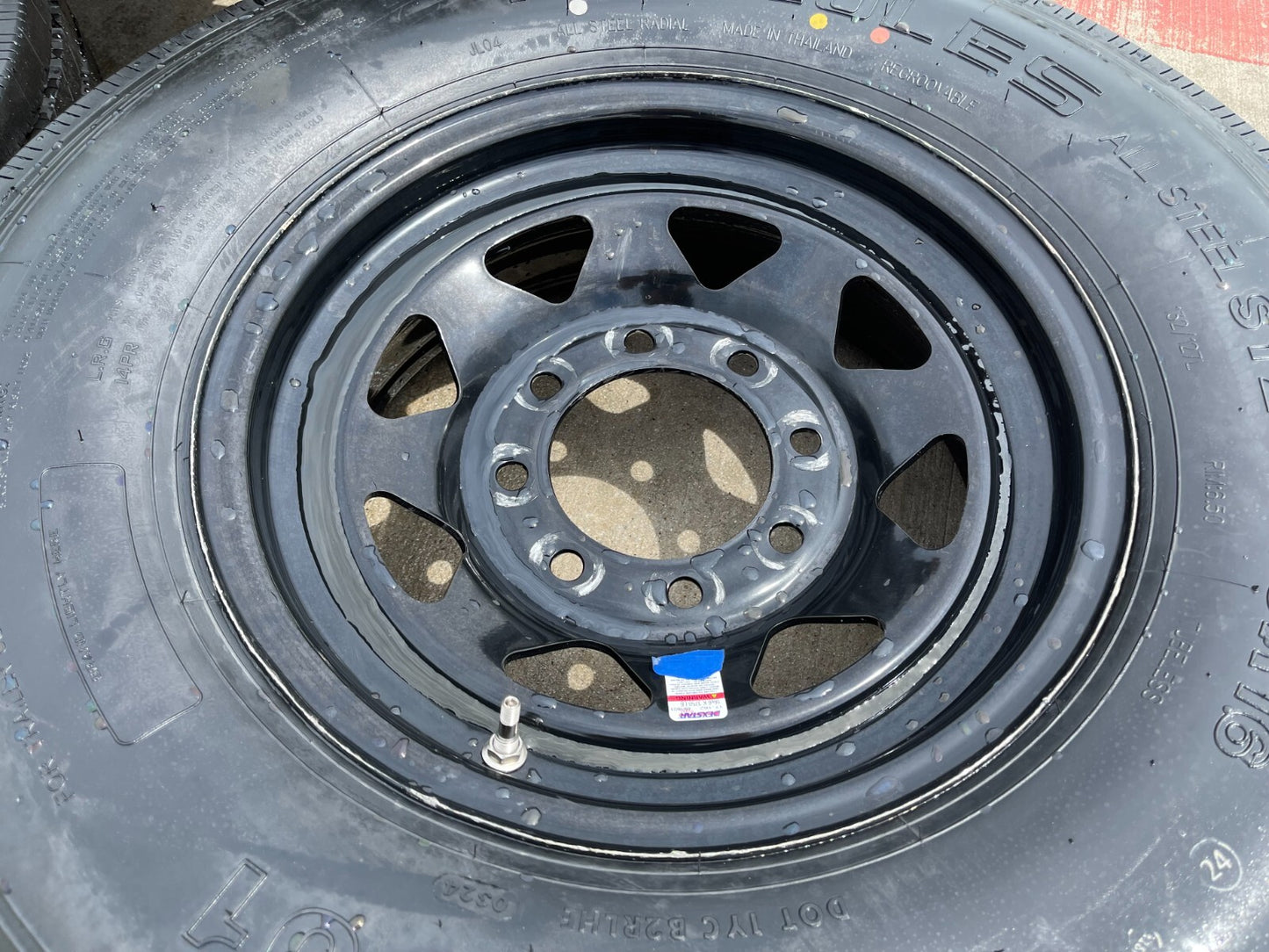 (1) 16x6 16" Dexstar Steel Trailer Gloss Black wheel rim tire 14 PLY 8x6.5 NEW