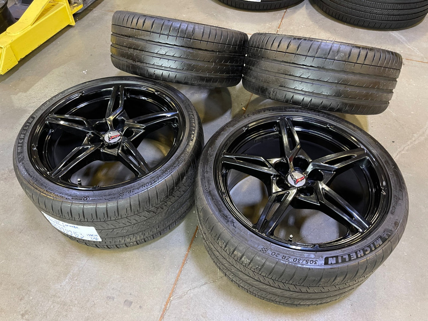 19" + 20" Chevy Corvette C8 OEM 14007 14008 wheels rims BLACK MICHELIN 2020-2027