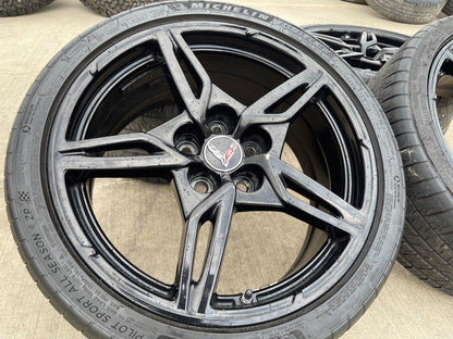 19" + 20" Chevy Corvette C8 OEM 14007 14008 wheels rims BLACK TPMS MICHELIN