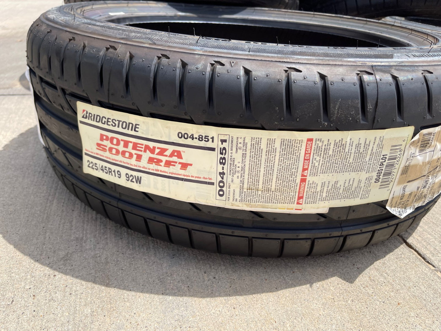 (4) 225/45/19 Bridgestone Potenza S001 RFT tires 225/45R19 92W BRAND NEW!
