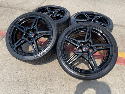 19" + 20" Chevy Corvette C8 OEM 14007 14008 wheels rims BLACK TPMS MICHELIN