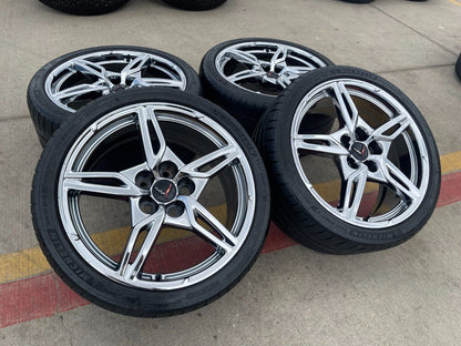 19" + 20" Chevy Corvette C8 OEM Chrome wheels rims 14007 14008 tires 2024 NEW