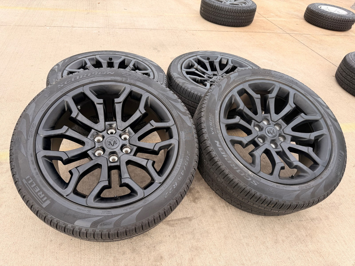 22" Dodge Ram 1500 OEM 95987 LIMITED Laramie wheels rims black 2025 2026 SET