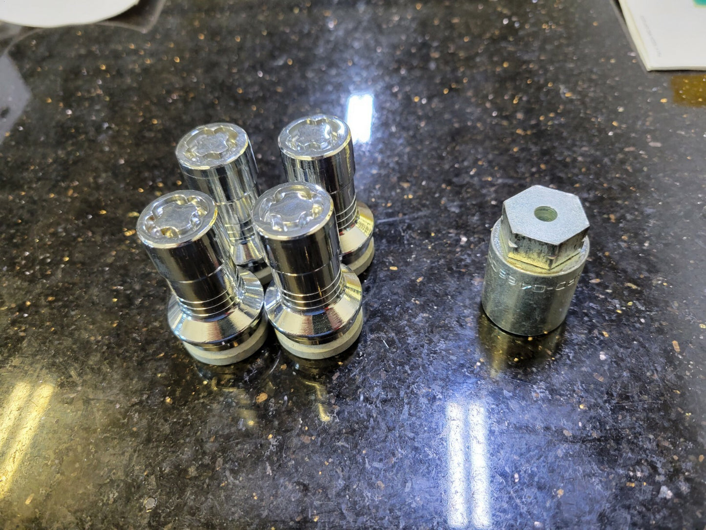 (4) 14x1.5 OEM Ford lug nut locks nuts polished key washer F-250 F-350