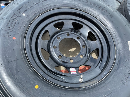 (1) 16x6 16" Dexstar Steel Trailer Gloss Black wheel rim tire 14 PLY 8x6.5 NEW
