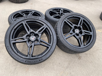19" + 20" Chevy Corvette C8 OEM 14007 14008 wheels rims BLACK TPMS MICHELIN