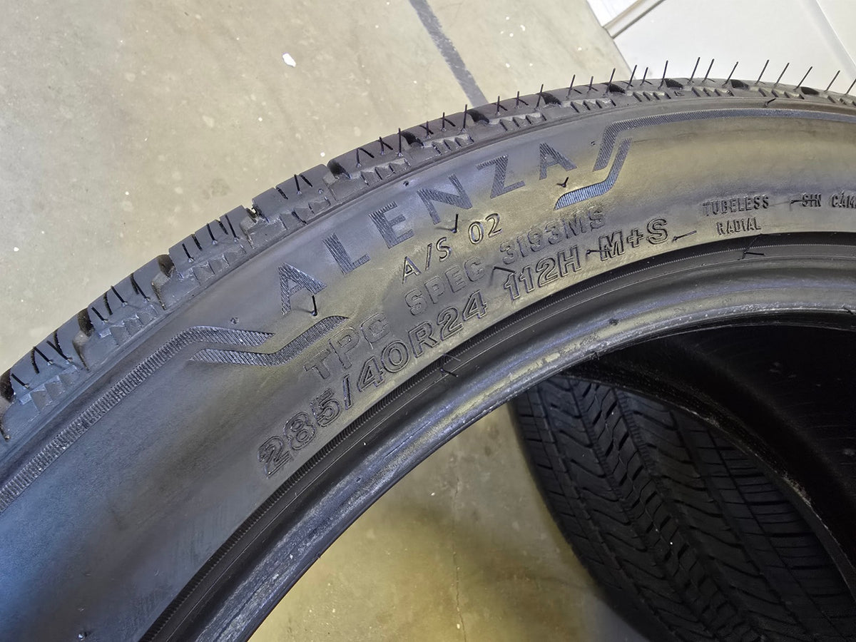 (4) 285/40/24 Bridgestone Dueler Alenza A/S02 tires 285/40r24 TAKE OFFS NEW !!!