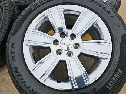 20" GMC Sierra Yukon DENALI OEM wheels rims 5752 chrome tires PIRELLI A/T NEW