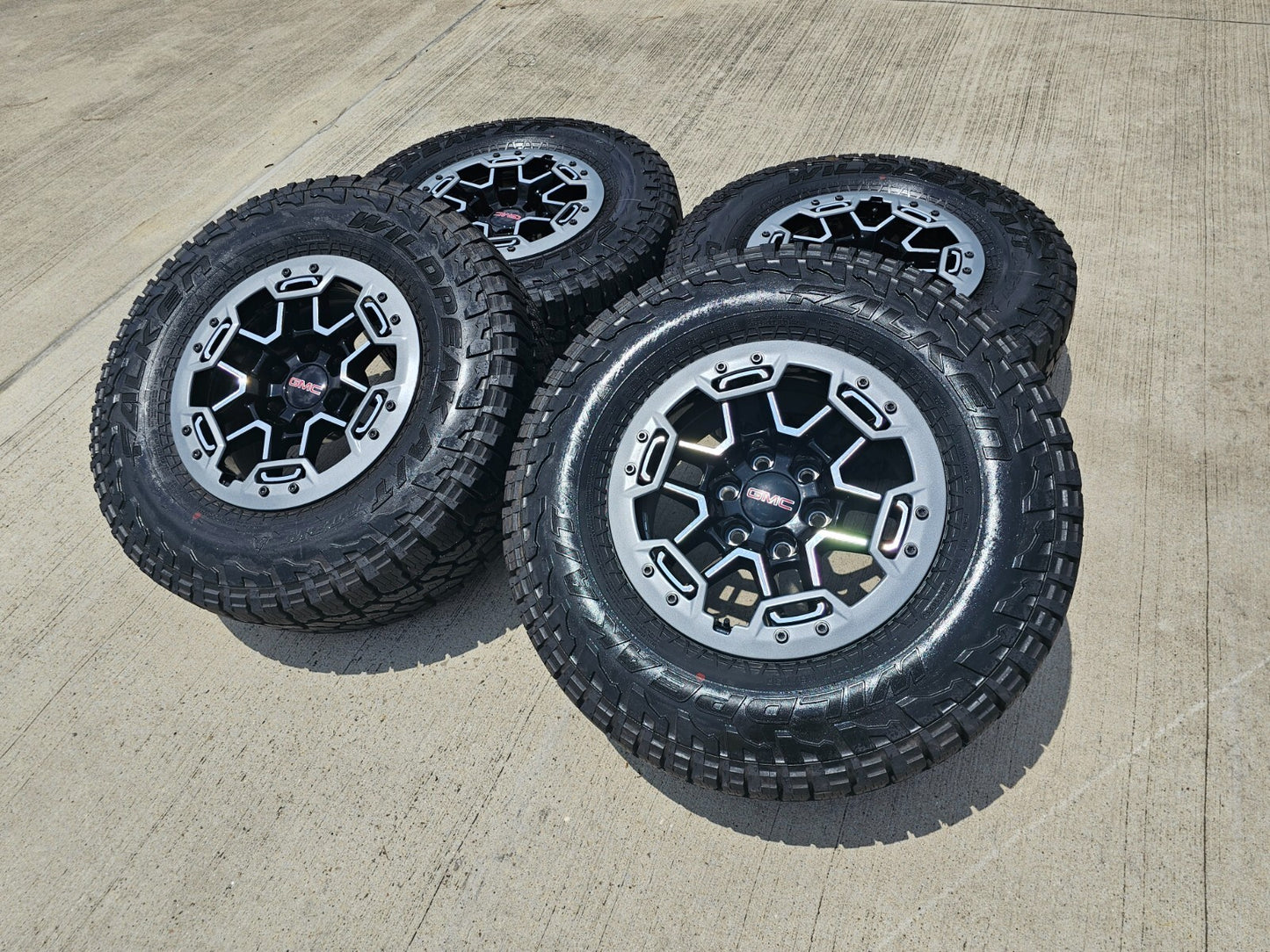17" GMC Sierra Chevy Silverado OEM Beadlock wheels rims Canyon FALKEN A/T3 NEW