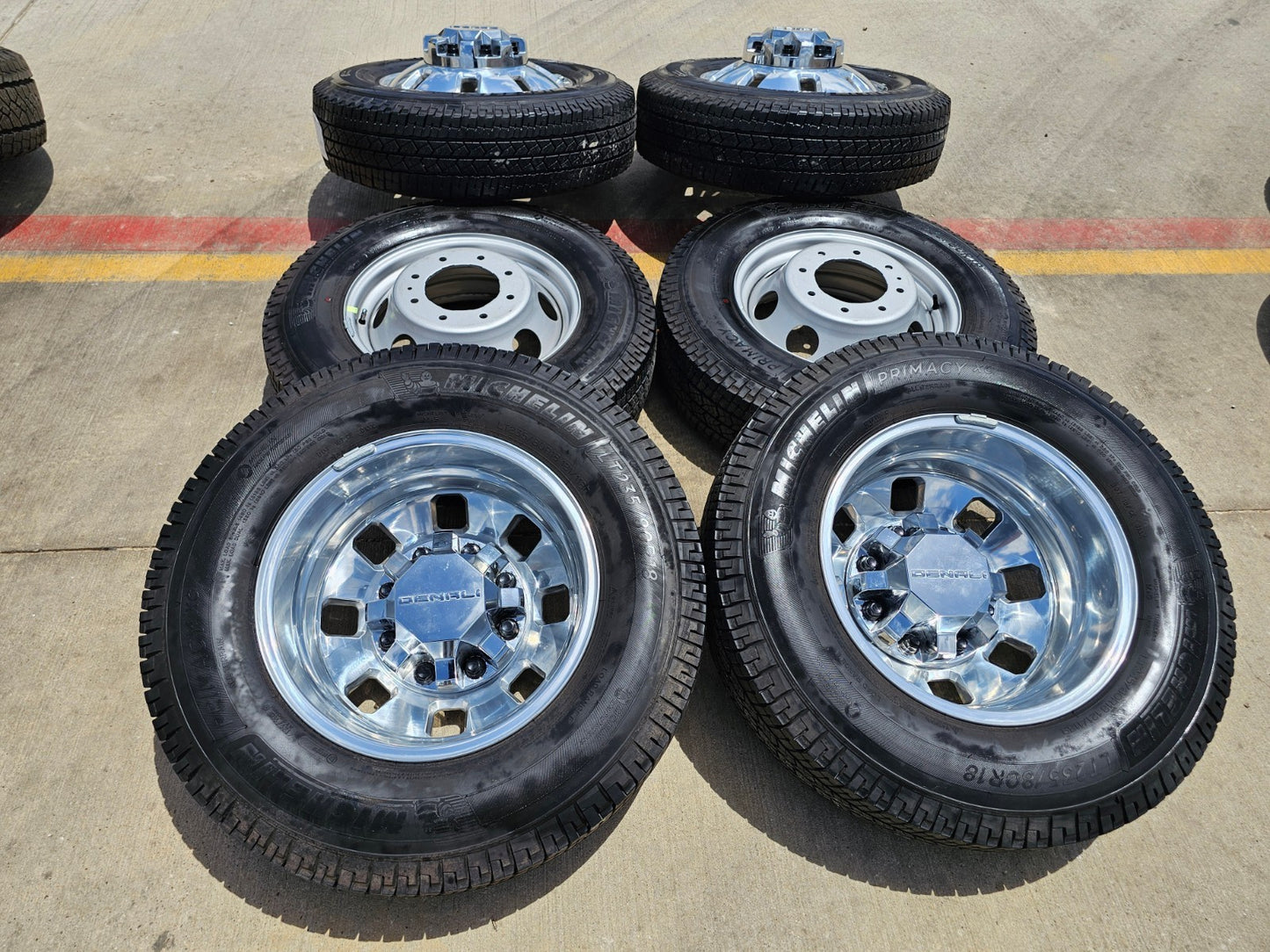 18" GMC Sierra 3500 DENALI Dually rims wheels OEM 14127 14129 8x210 MICHELIN
