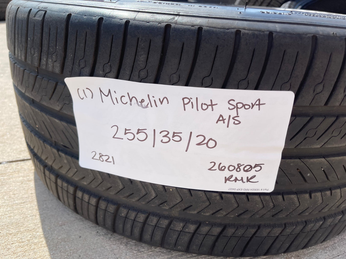 (1) 255/35/20 Michelin Pilot Sport A/S 4 All Season 98Y XL 255/35R20 tire