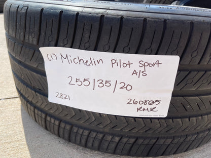 (1) 255/35/20 Michelin Pilot Sport A/S 4 All Season 98Y XL 255/35R20 tire