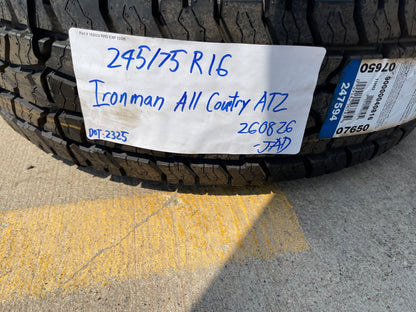 (1) 245/75/16 Ironman All Country A/T2 tire 245/75R16 M+S 120R LT 10 ply LRE NEW