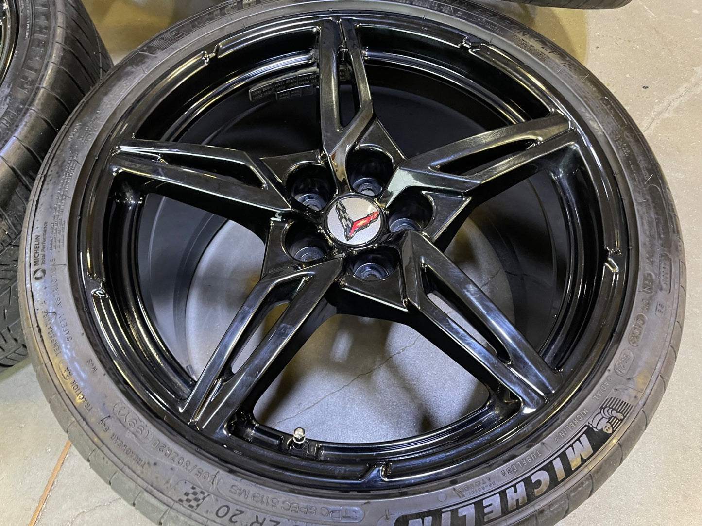 19" + 20" Chevy Corvette C8 OEM 14007 14008 wheels rims BLACK MICHELIN 2020-2027