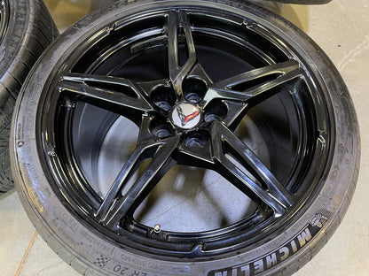 19" + 20" Chevy Corvette C8 OEM 14007 14008 wheels rims BLACK MICHELIN 2020-2027