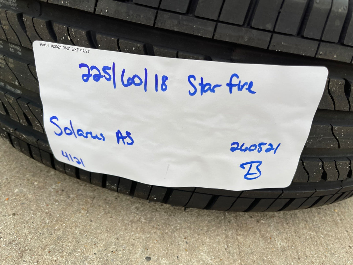 (1) 225/60/18 Starfire Solarus A/S tire 225/60r18 100H M+S NEW
