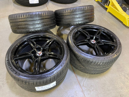 19" + 20" Chevy Corvette C8 OEM 14007 14008 wheels rims BLACK MICHELIN 2020-2027