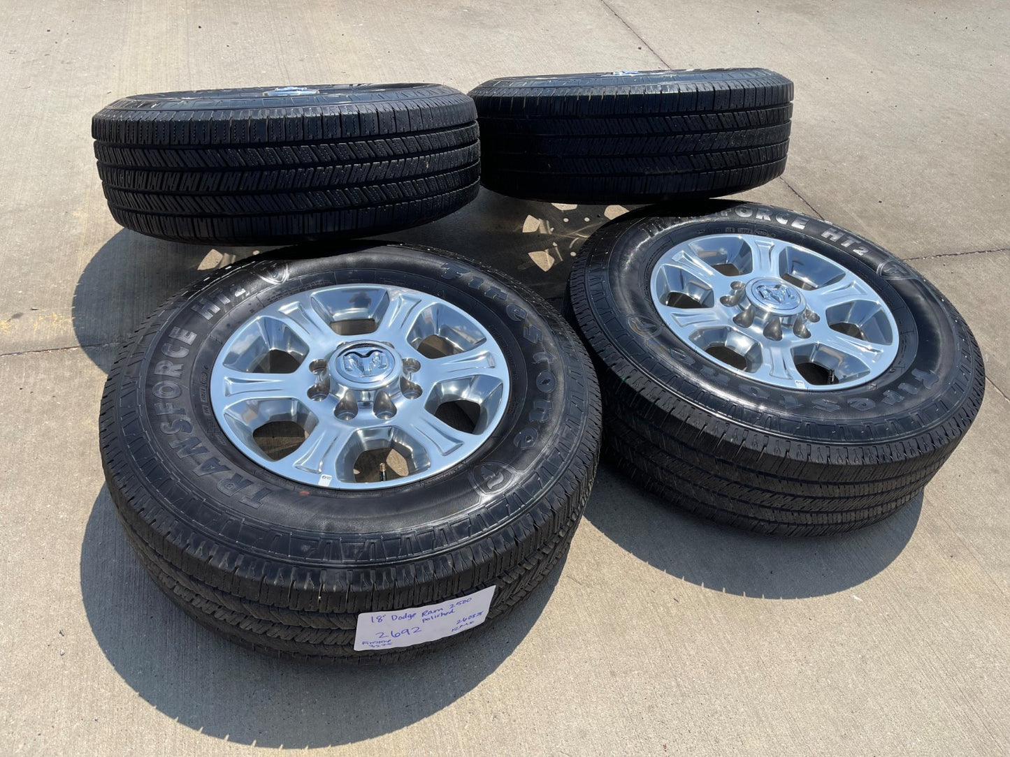 18" Ram 2500 3500 Laramie Power Wagon OEM 2692 wheels rims FIRESTONE H/T2 SET