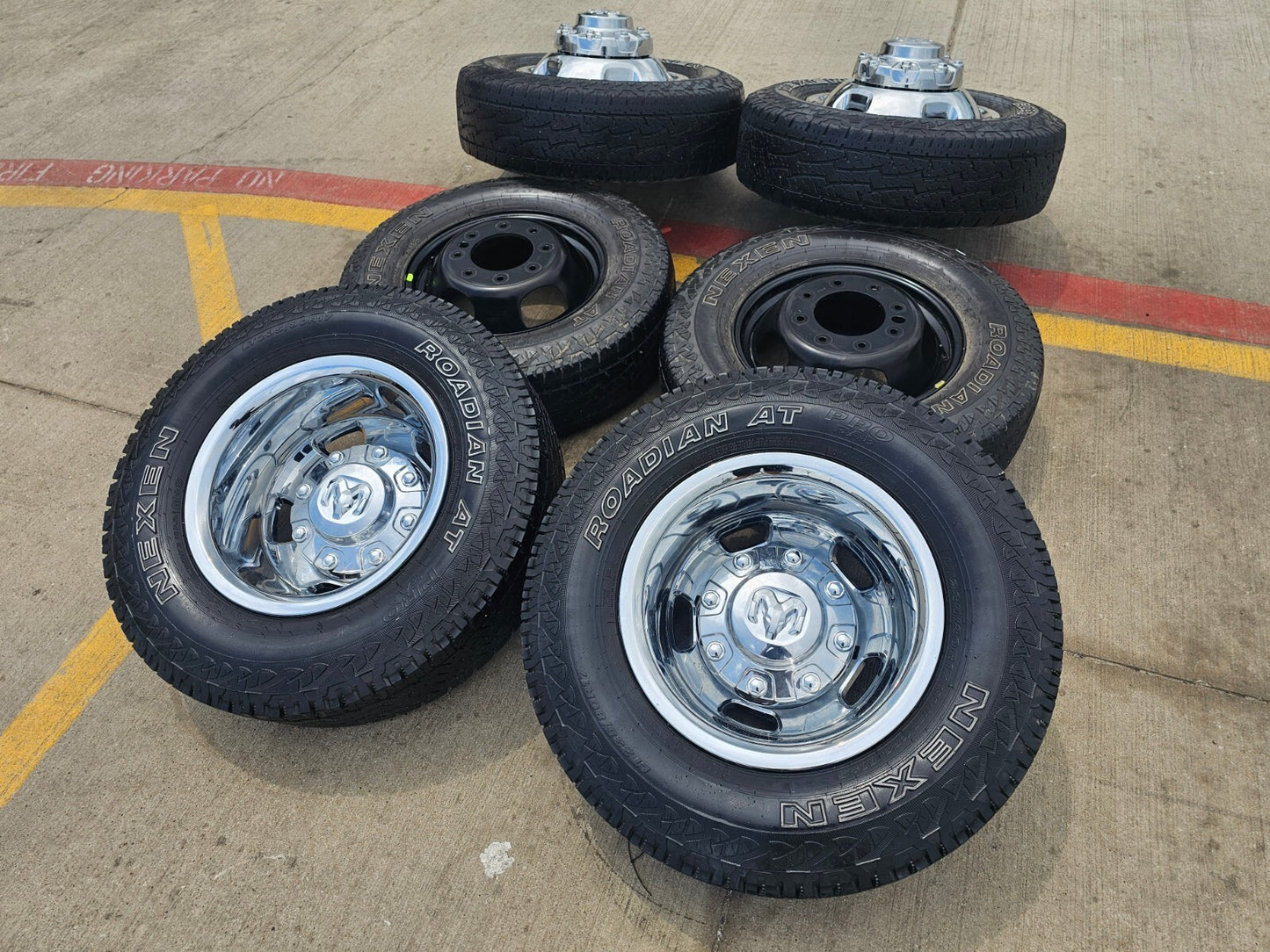 17" Dodge Ram 3500 Dually 8x200 wheels rims 2703 2704 OEM A/T tires
