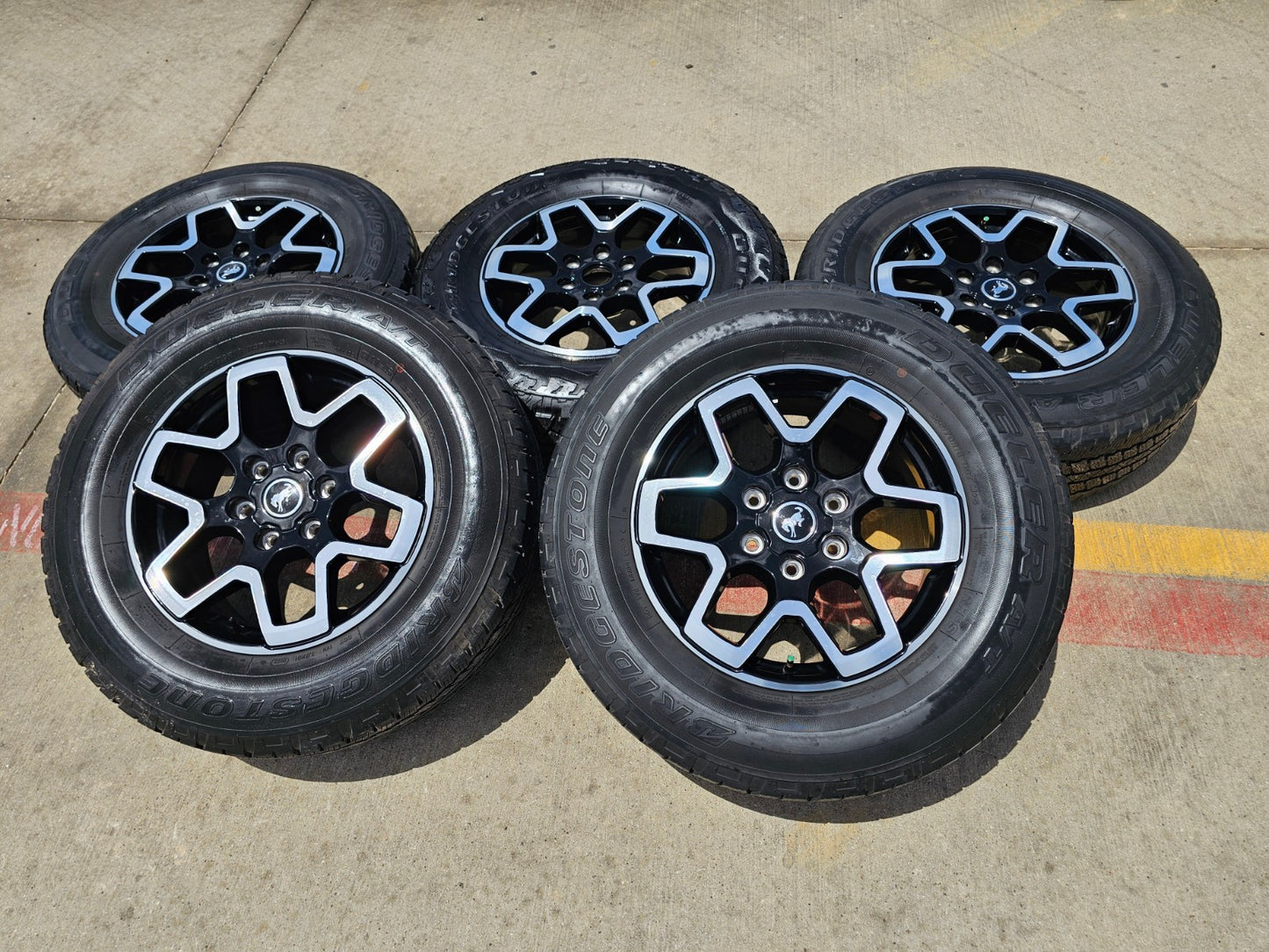 (5) 18" Ford Bronco wheels rims black 95213 Ranger SET BRIDGESTONE DUELER AT