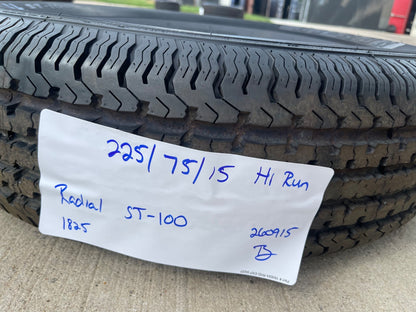 (1) 225/75/15 HI-RUN ST-100 Radial tire ST225/75R15 Trailer LT 10 ply LRE NEW