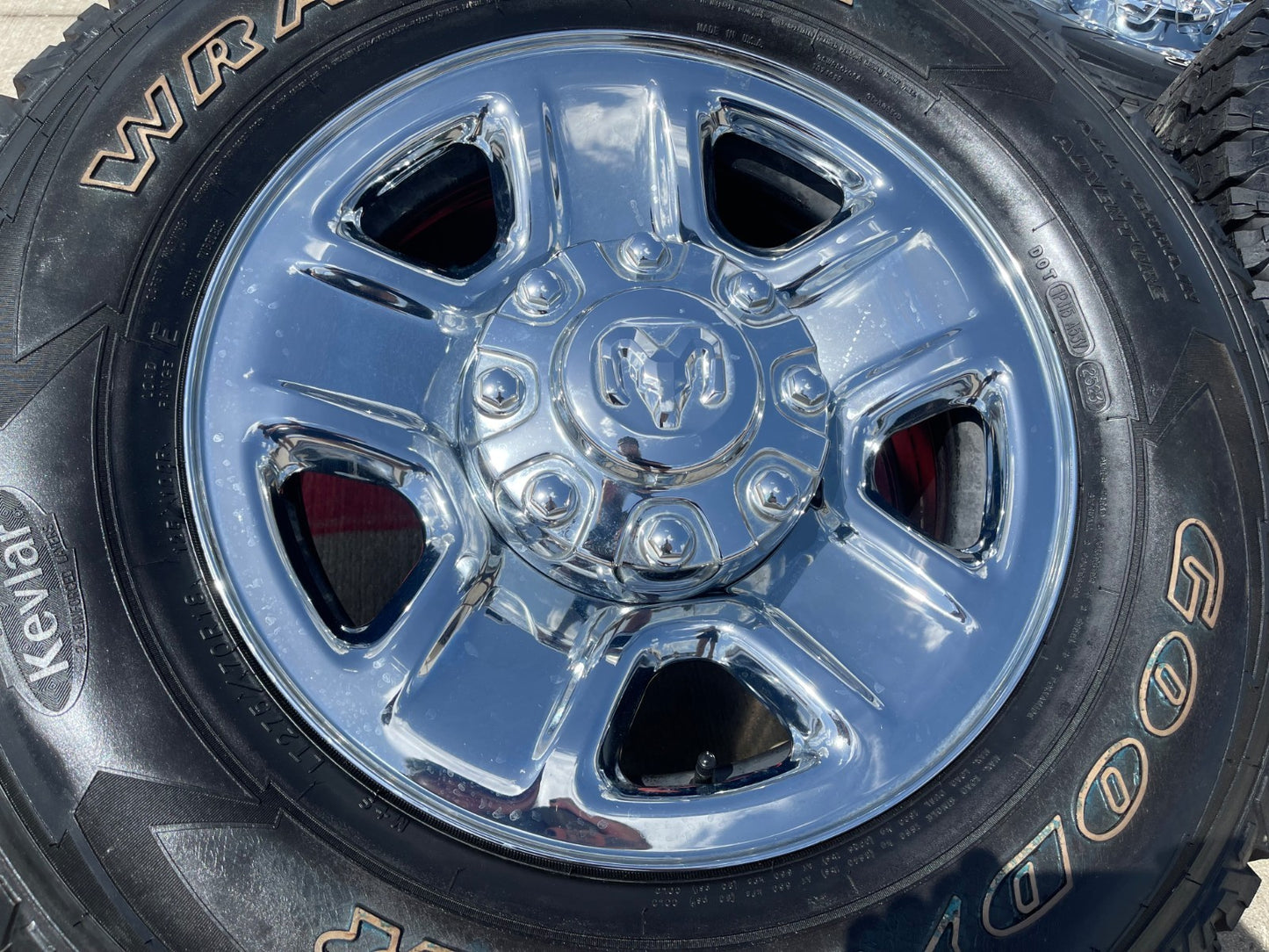 18" Dodge Ram 2500 3500 STEEL chrome OEM 2473 wheels rims SET GOODYEAR A/T NEW
