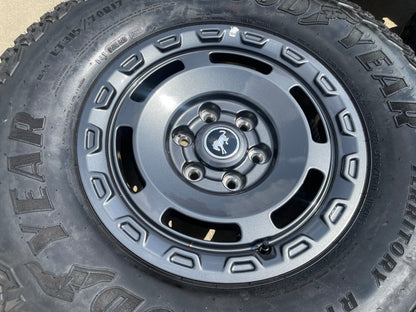 17" Ford Bronco HERITAGE SASQUATCH wheels rims 10464 GOODYEAR A/T 35" NEW