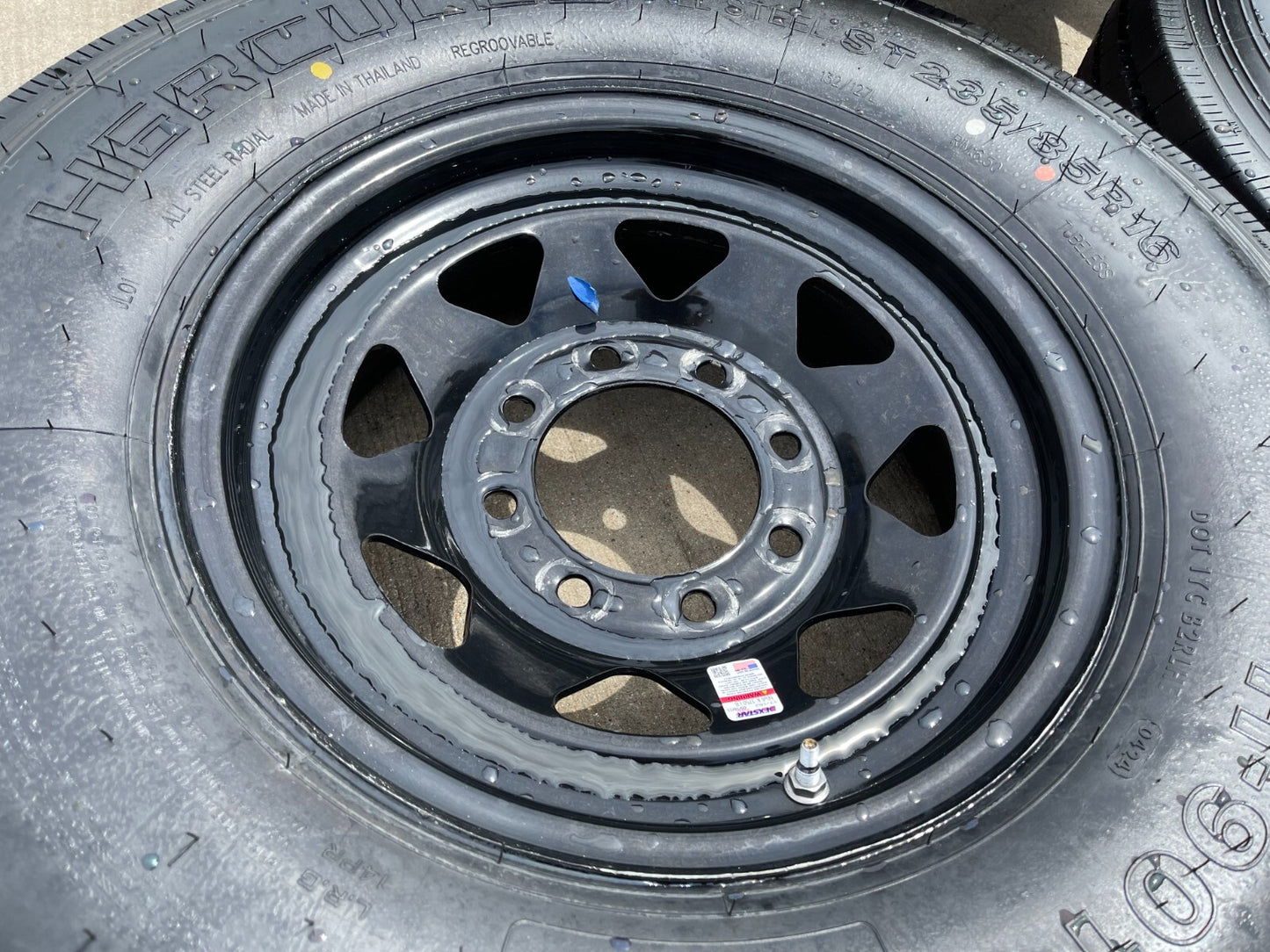 (1) 16x6 16" Dexstar Steel Trailer Gloss Black wheel rim tire 14 PLY 8x6.5 NEW