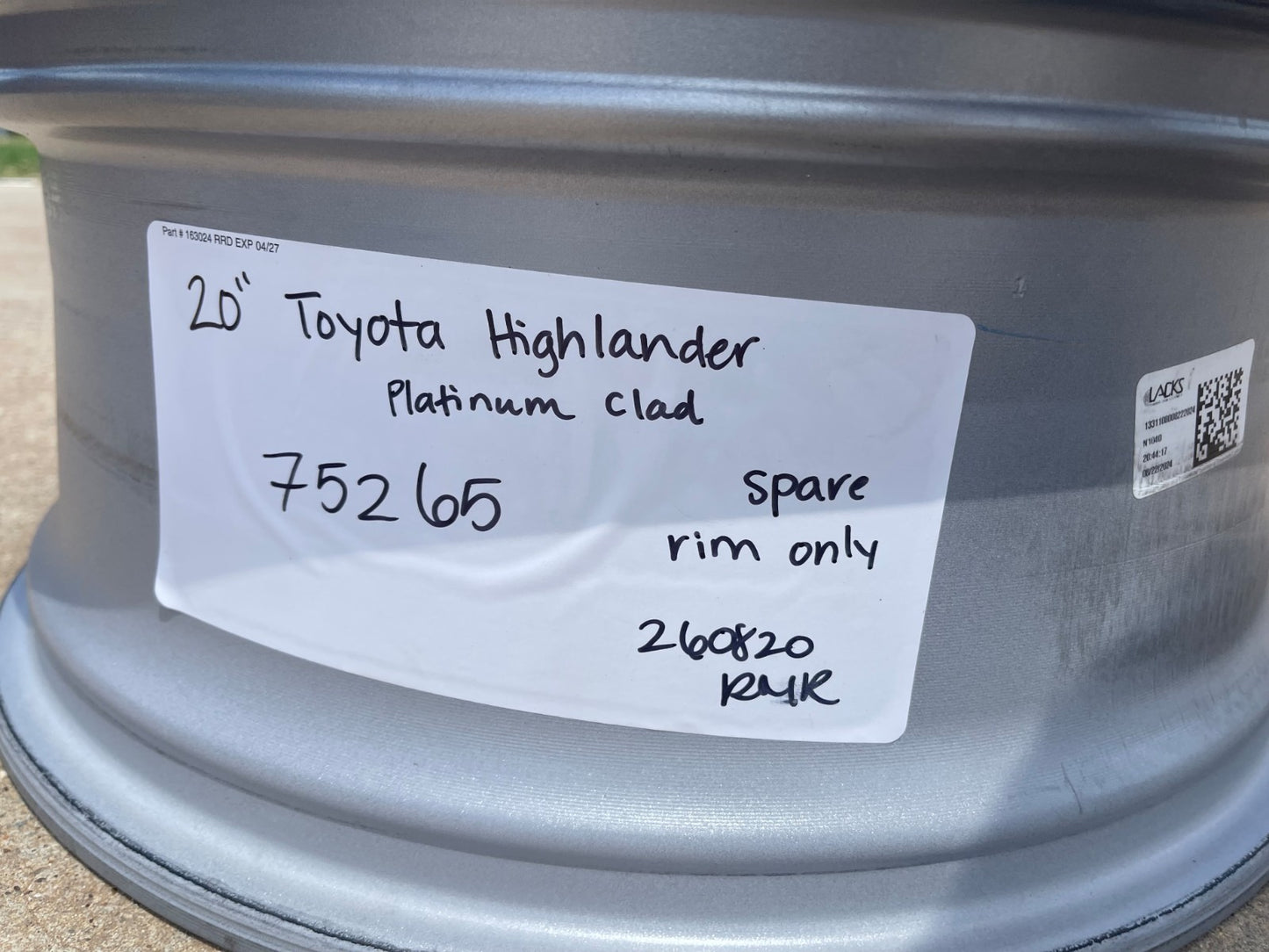 20" Toyota Highlander OEM 75265 wheel rim 2021 2022 2023 2024 2025 2026