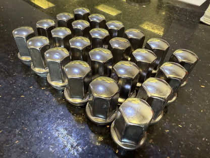(24) 14x1.5 lug nuts chrome Chevy Silverado GMC Sierra Cadillac Escalade SET