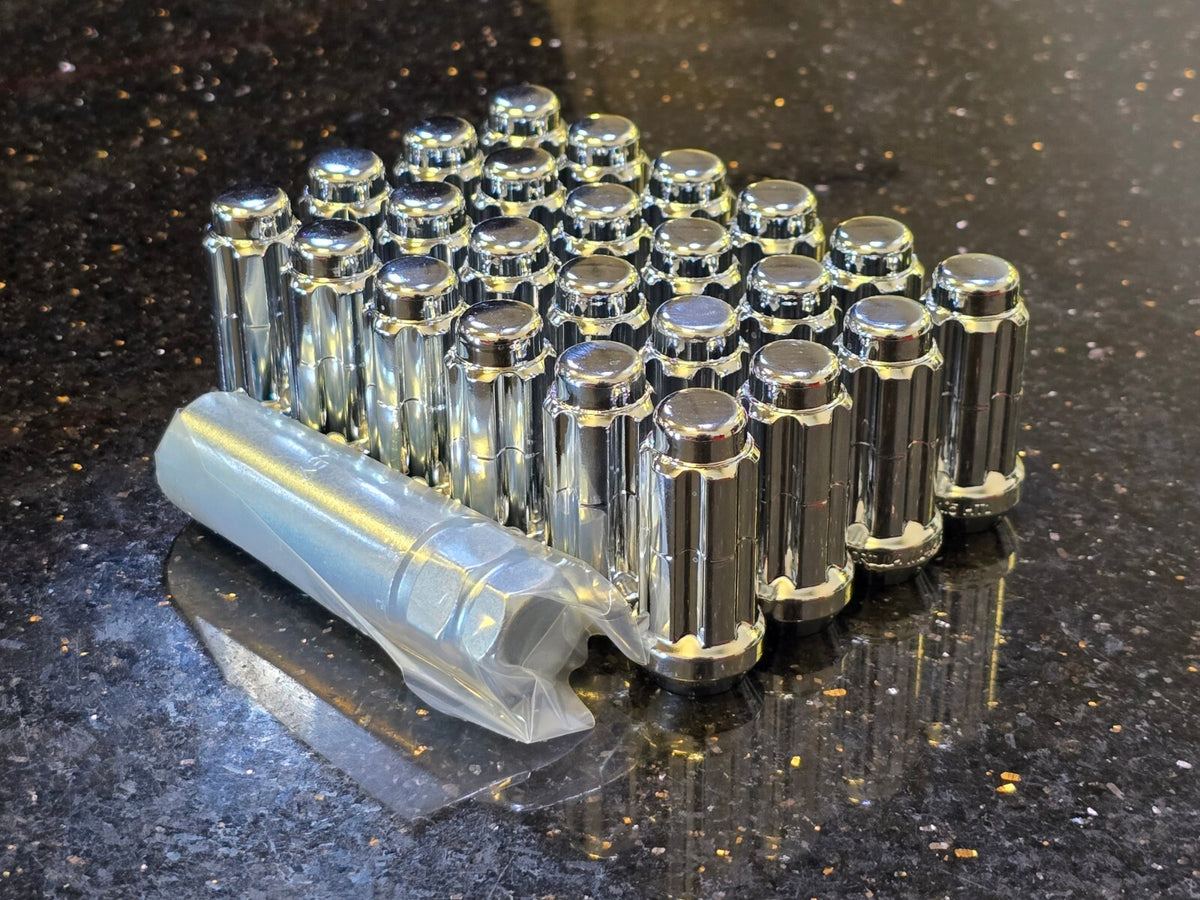 (24) 14x1.5 lug nuts chrome RAM 1500 Chevy Silverado GMC Sierra lugs NEW